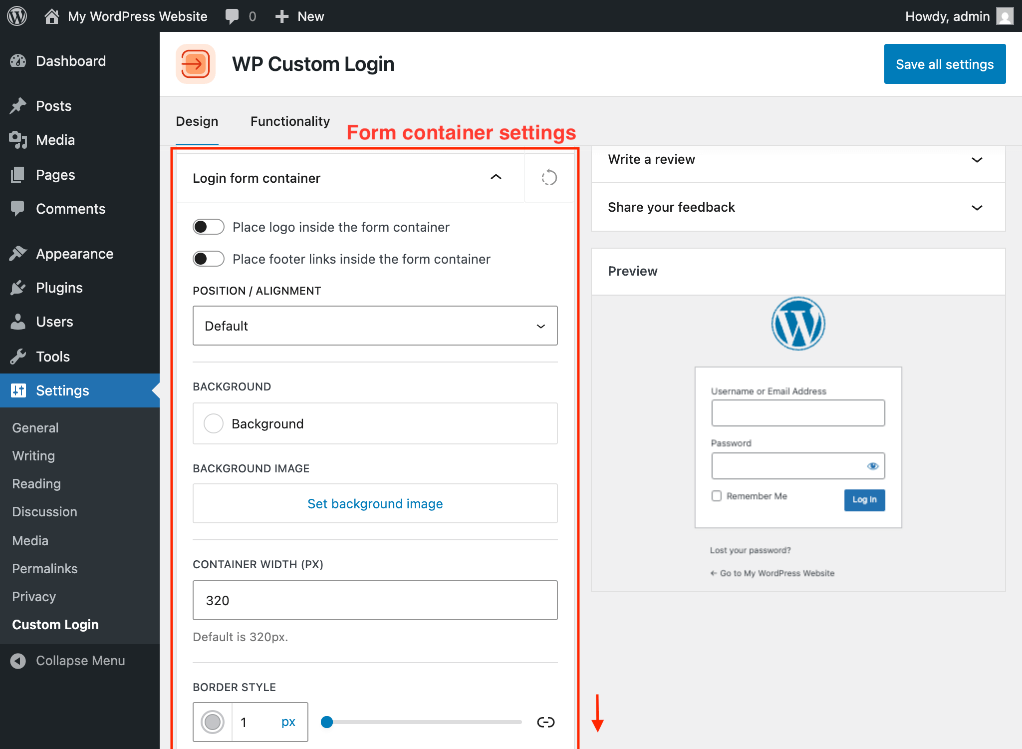 Form container panel