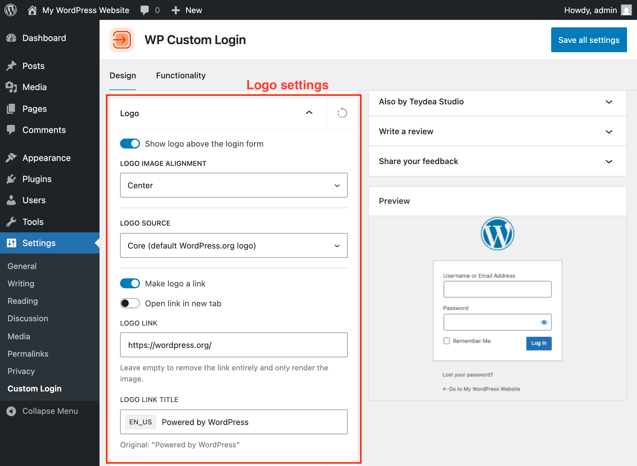 Logo panel with source selection