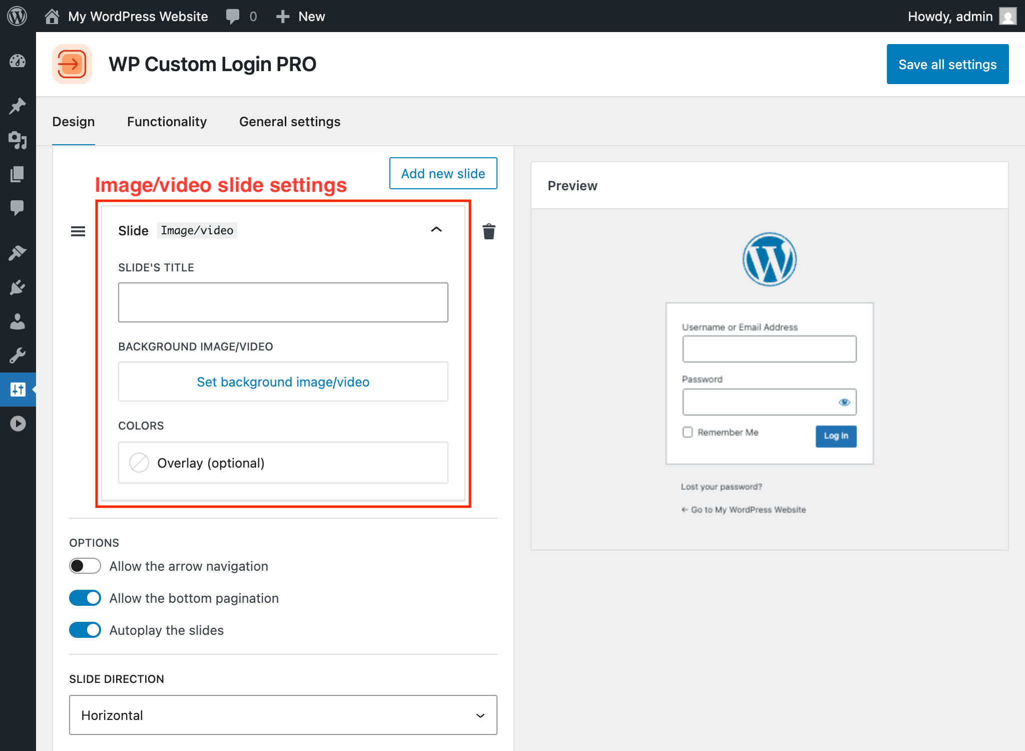 Image/video slide configuration