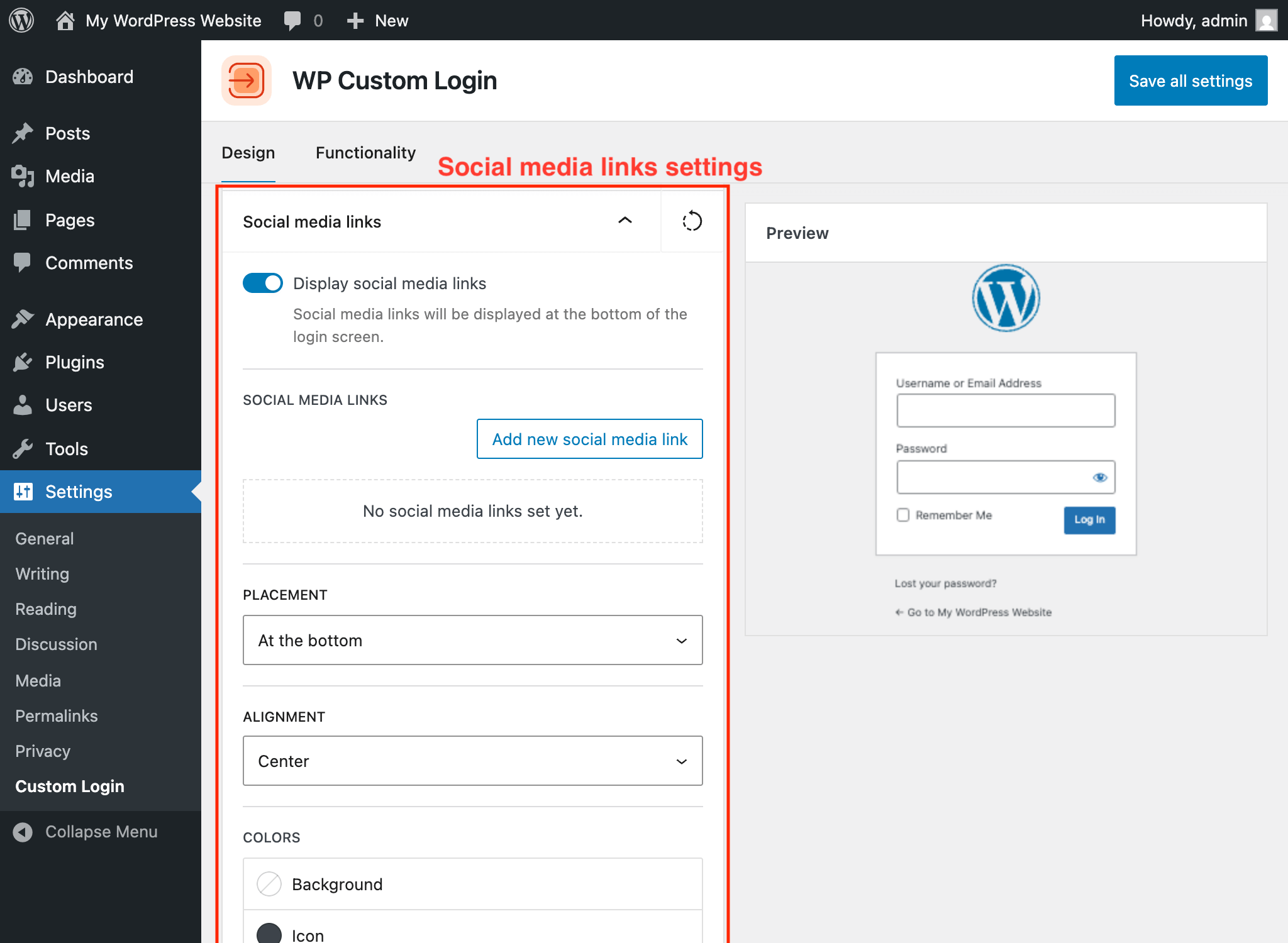 Social media links panel
